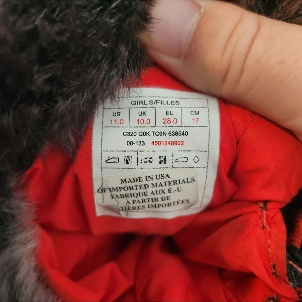 The North Face Girls Nuptse Fur II Polka Dot Winter Boots Goose Down Size 11